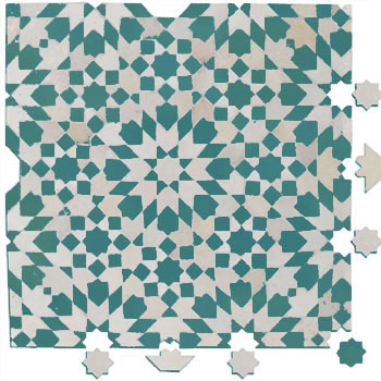 Mosaic House Moroccan tile Batha 1-28 White Teal  zellige, mosaic, zellij, field, pattern, glaze, classic, stars, intricate 
